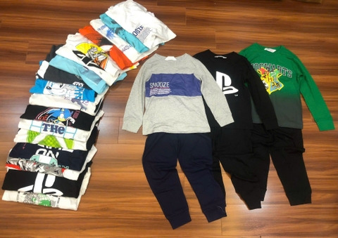 Bộ H&M nhiều mẫu Game, Sonic, Nasa, Snooze... cotton bé trai size đại thu đông 2024