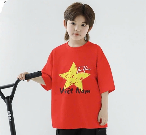 Áo phông BÉ TRAI cộc tay Tự hào Việt Nam cờ đỏ sao vàng Elaine