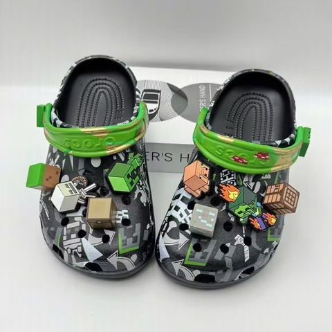 Dép sục Crocs Mine Craft charm 3D màu đen