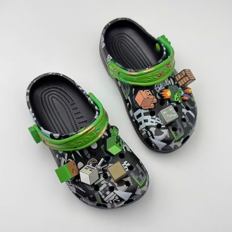 Dép sục Crocs Mine Craft charm 3D màu đen