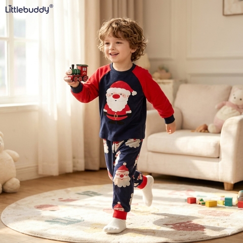 Bộ cotton Malwee ông già Noel navy phối đỏ