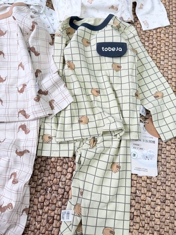 Bộ dài tay cotton TOBEJA kẻ caro bóng chày bé trai