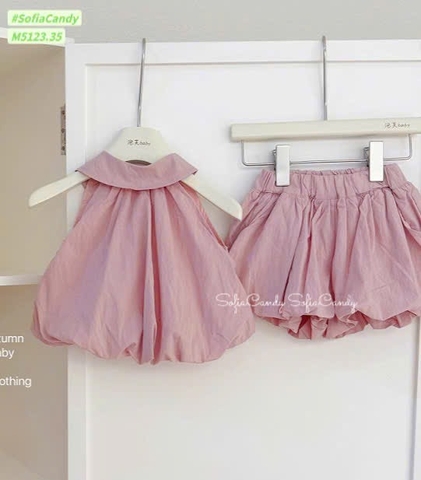 Bộ áo sát nách TÍM HỒNG mix quần chân váy bí Mia Kids