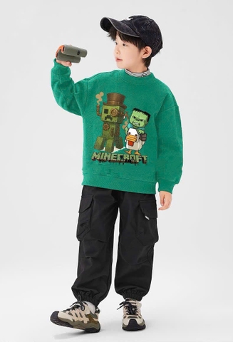 Bộ nỉ dài tay Minecraft Elaine áo xanh quần jogger đen