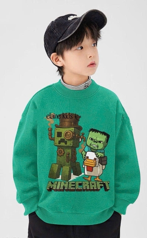 Bộ nỉ dài tay Minecraft Elaine áo xanh quần jogger đen