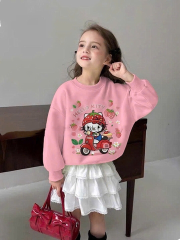Bộ nỉ Hello Kitty Elaine dâu áo hồng cam chân váy trắng 3 tầng