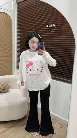 Áo dài tay Hello Kitty chấm bi MOMO