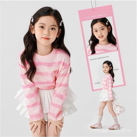 Áo cotton dài tay loang hồng thêu trái tim hãng Hone baby