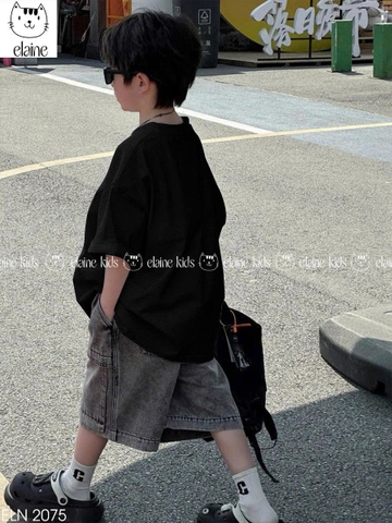 Bộ cộc tay Minecraft Elaine áo đen sooc jean