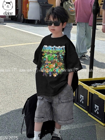 Bộ cộc tay Minecraft Elaine áo đen sooc jean