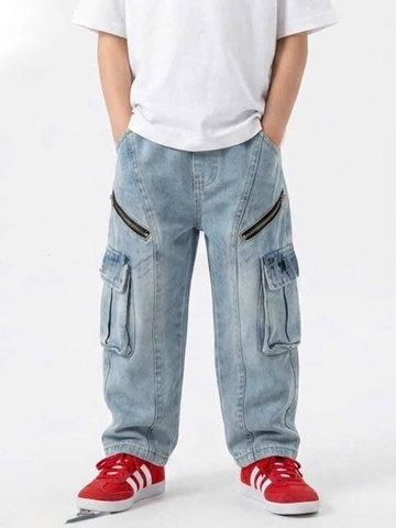 Quần jeans túi hộp Elaine hoạ tiết khoá kéo