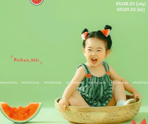 Váy 2 dây Sofia Candy dáng bí hình dưa hấu kẻ xanh