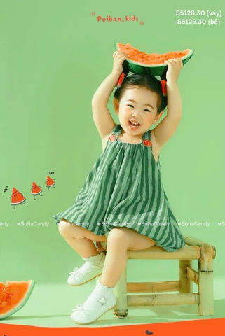 Váy 2 dây Sofia Candy dáng bí hình dưa hấu kẻ xanh