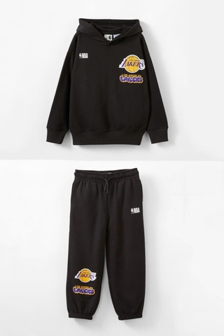 Bộ nỉ bóng rổ có mũ MÀU ĐEN Los Angeles Lakers NBA hãng Cottononkids