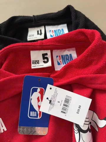 Bộ nỉ có mũ MÀU ĐỎ Chicago Bulls NBA hãng Cottononkids