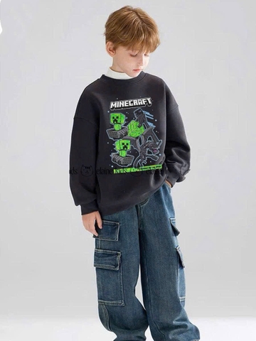 Bộ nỉ Minecraft Elaine áo đen dài tay quần jean