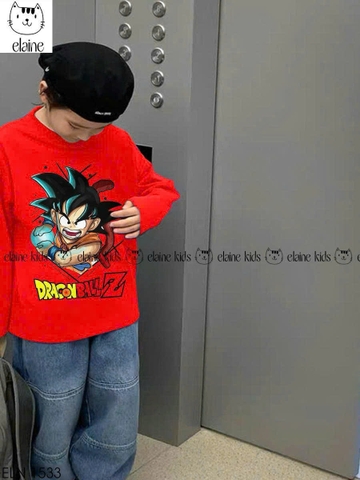 Bộ dài tay Songoku Dragon Ball Elaine áo đỏ quần jean
