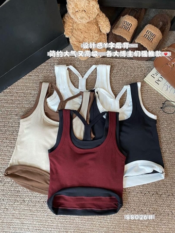 Áo crop top sát nách viền chữ Y 4 màu