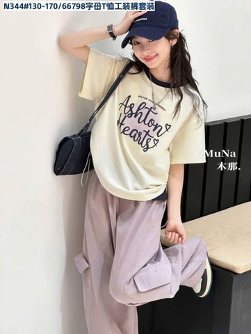 Bộ cộc tay quần túi hộp Ashton Hearts hãng Munaya 2 màu trắng, kem