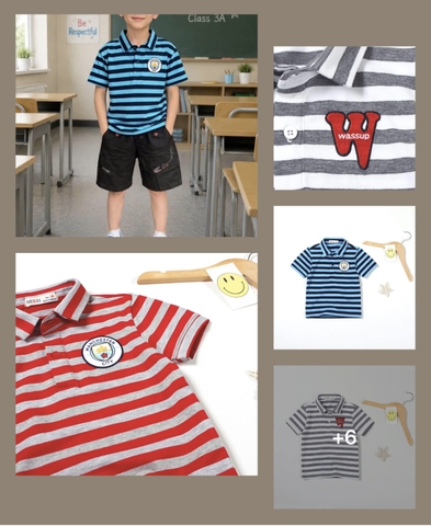 Áo polo cộc Nexxi 9Y-15Y sọc ngang 4 mẫu bé trai