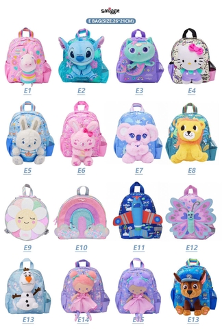 Balo Smiggle 3D mầm non size 26x21cm mẫu Sư tử, thỏ, Hello Kitty, Peppa, Stitch...