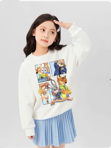 Bộ nỉ Zootopia Elaine cáo thỏ áo trắng chân váy xếp ly xanh