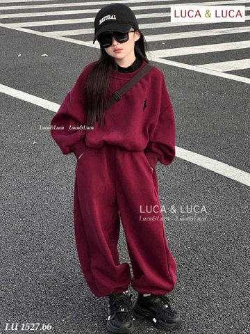 Bộ nỉ Luca&Luca dài tay thêu ngựa đỏ bo gấu