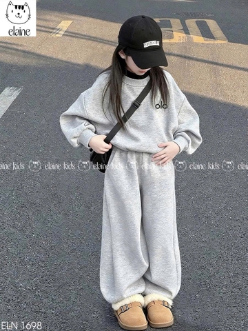 Bộ nỉ dài tay Ola hãng Elaine màu ghi