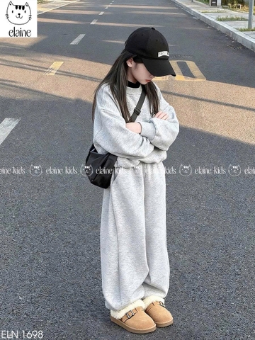 Bộ nỉ dài tay Ola hãng Elaine màu ghi