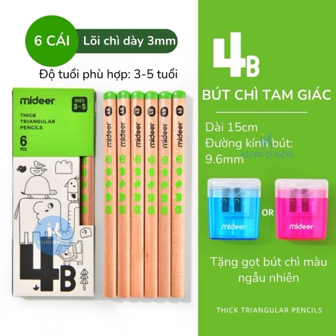 Hộp 6 bút chì 4B Mideer kèm gọt bút