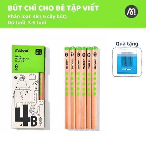 Hộp 6 bút chì 4B Mideer kèm gọt bút