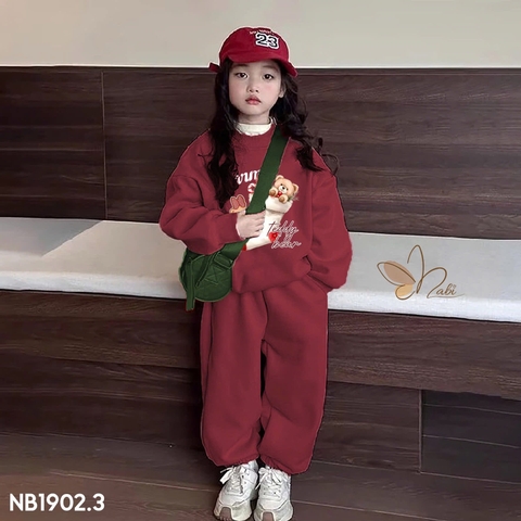 Bộ nỉ 2 da Nabi đỏ Teddybear bo gấu