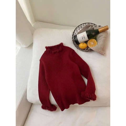 Áo len đỏ AMBB tay loe cổ 3 phân