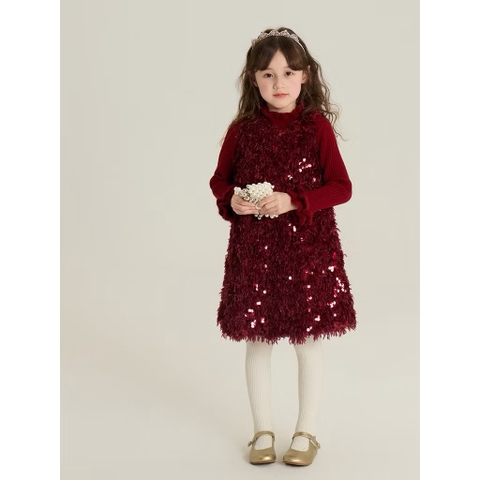 Váy sát nách đỏ kim sa lấp lánh AMBB lót trần bông