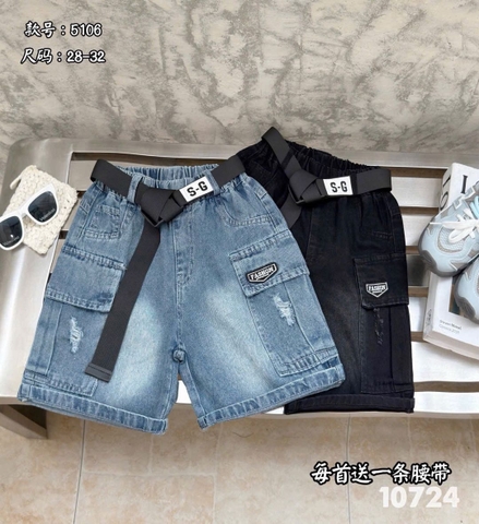 Quần short jean cho bé trai thêu 6 mẫu màu xanh và đen