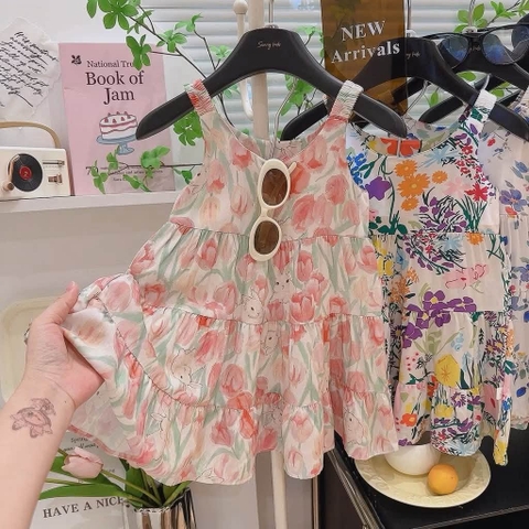 Váy lanh hai dây 6 mẫu cho bé gái