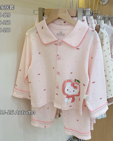 Bộ pyjama cotton hồng chấm bi nơ Hello Kitty Little Blue Land