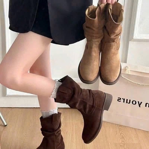 Boot nữ da lộn 2 màu nâu đậm, nâu nhạt