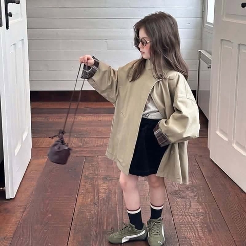 Áo khoác kaki style Hàn ống tay phối caro