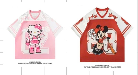 Áo thể thao cổ tim hình Hello Kitty và Mickey Mouse