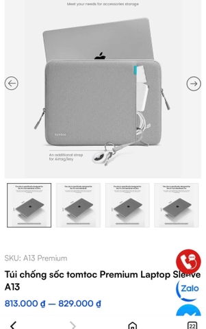 Túi chống sốc tomtoc đựng Laptop, ipad 11 inch, 13 inch