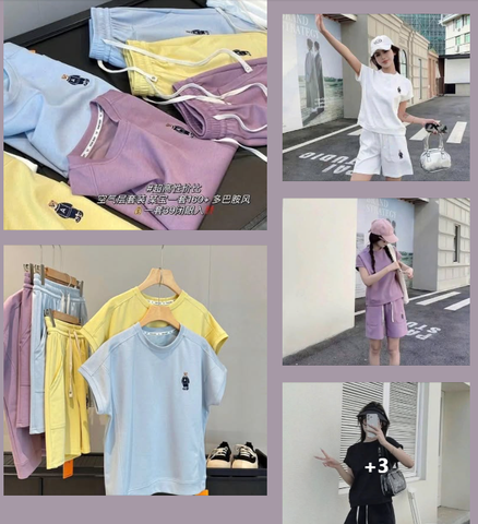 Bộ cộc tay Hone Baby thêu gấu 5 màu tím, vàng, xanh, đen, trắng cho nữ