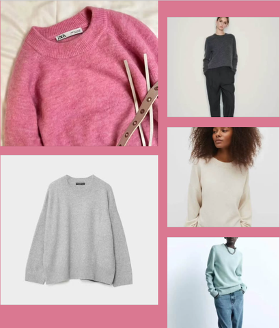 Áo len Zara basic cổ tròn 5 màu hồng, xanh mint, be, ghi đậm, ghi nhạt