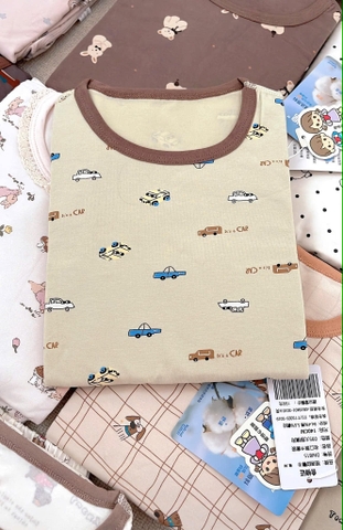Bộ dài tay cotton màu xanh oto cổ viền nâu size ĐẠI bé trai