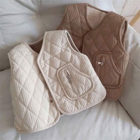 Áo khoác gile mặc 2 mặt màu kem, nâu