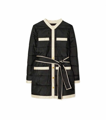 Áo khoác dáng dài TORY BURCH màu đen viền trắng