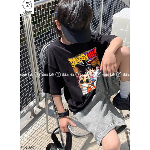 Bộ cotton Dragon Ball Elaine áo cộc tay đen quần jean