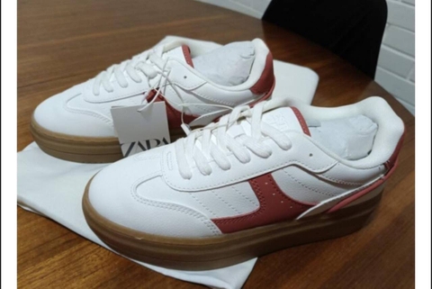 Giày thể thao Zara trắng mix đỏ đế kếp nâu