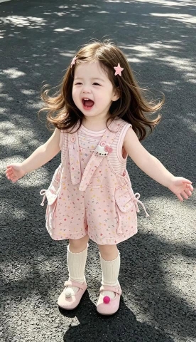 Set yếm Hello Kitty hồng đính ngôi sao bé gái