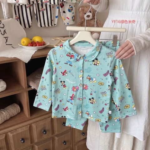 Bộ Pyjama Qibao màu xanh ngọc Mickey Donald Goofy Laugh it up